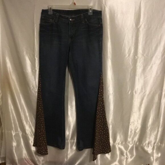 Express 70s Y2K Vintage Flare Bell Bottom Hippie Flower Embroidered Jeans 12 - Picture 3 of 12